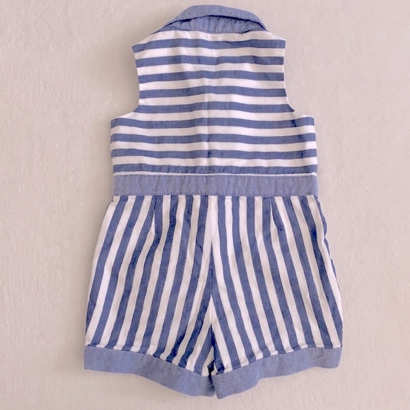 Janie and Jack | Striped Oxford Cotton Nautical Romper Cornflower Blue (6-12M) - Picture 10 of 14